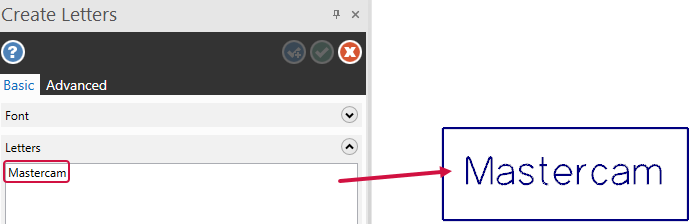 The Create Letters function panel and an example of Create Letters. 